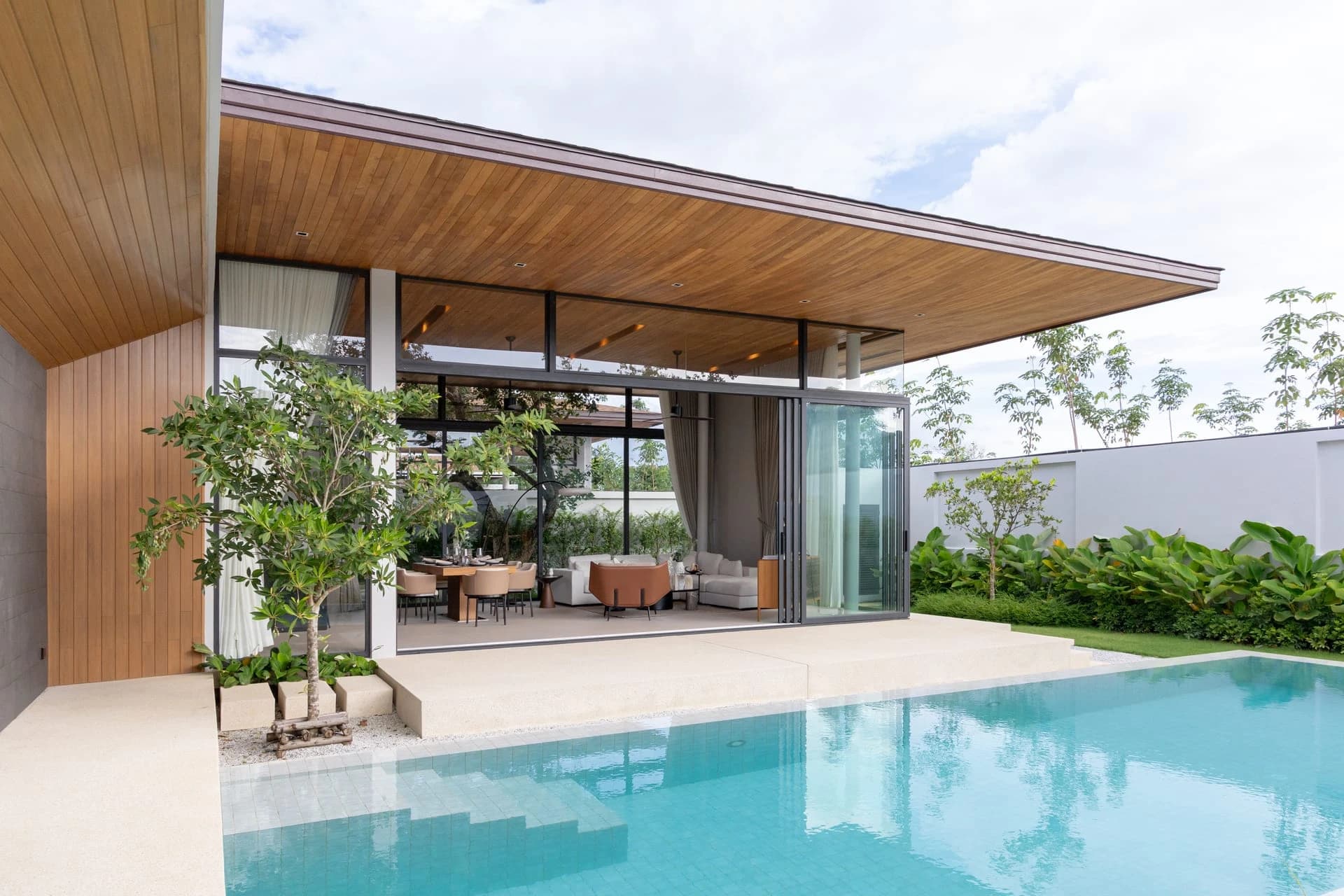 Spring villa pavilion opening to the pool