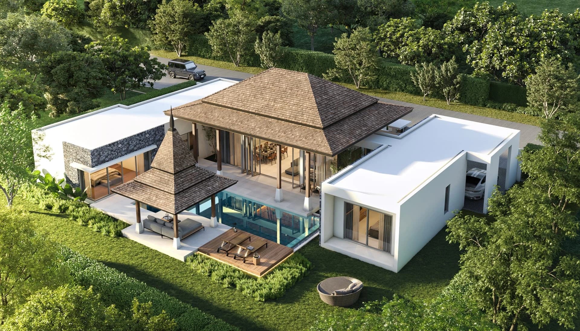 Botanica pool villa from above